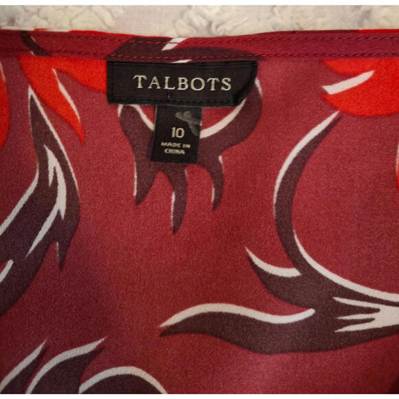 Talbots Women's Size 10 Sleeveless V-Neck Red & Maroon Floral‎ Side Zip Blouse - Picture 6 of 8